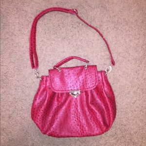Red cross body faux croc purse